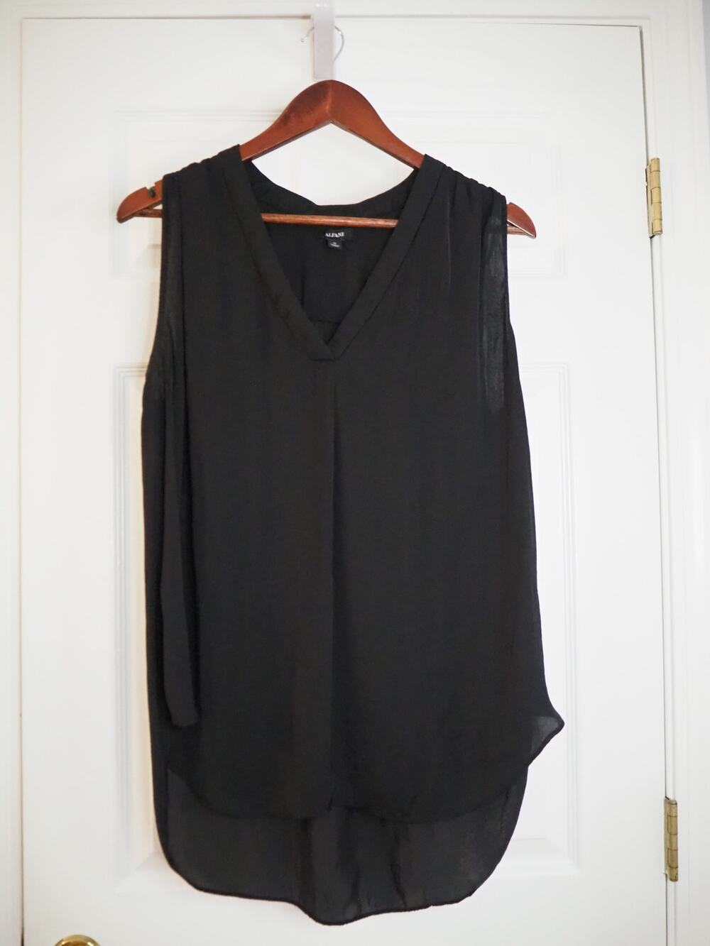 Alfani Womens 1X Black Tie Shoulder Sleeveless V Neck High Low Tunic Top